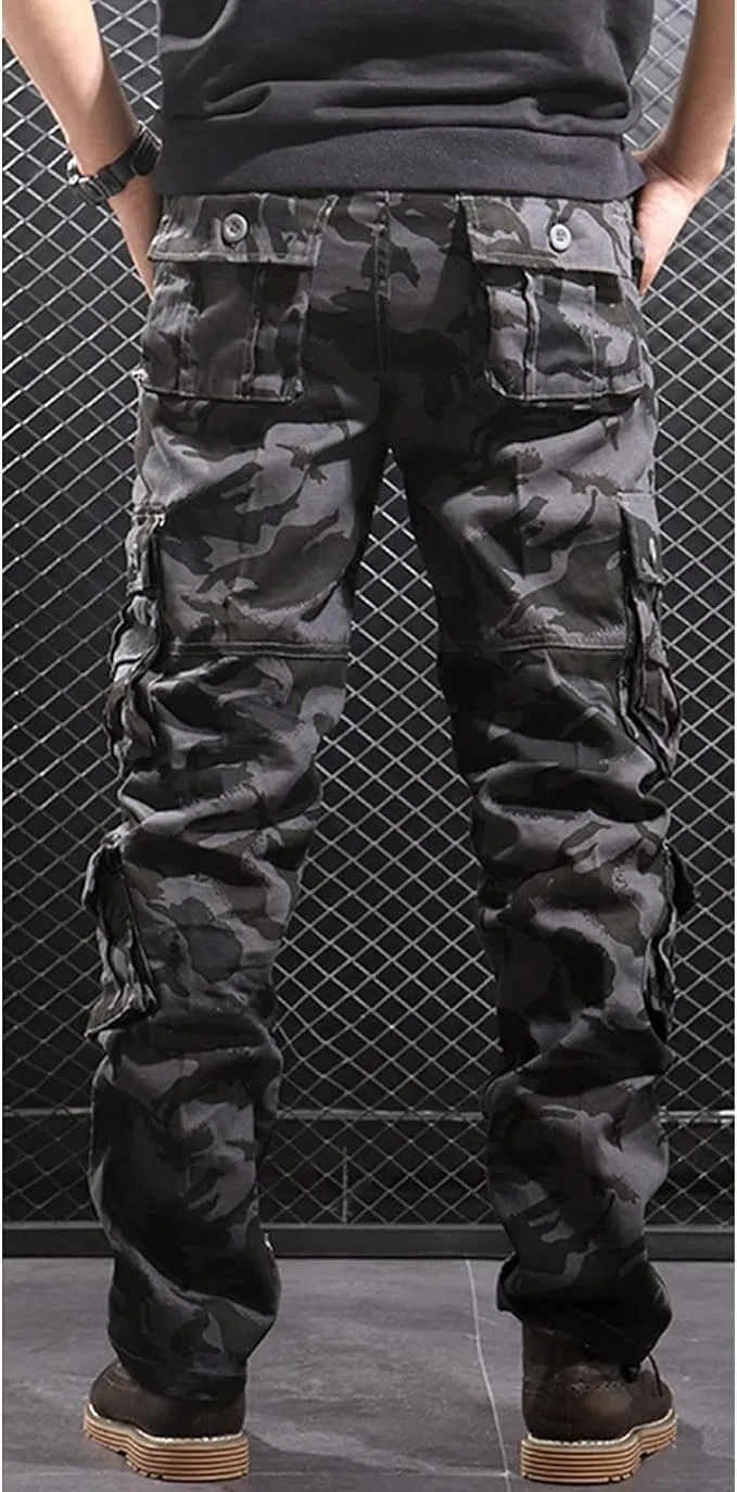 Maiyifu-GJ Men's Camo Cargo Pants Multi-Pockets Camouflage Hiking Trousers Sweatpants Loose Straight Leg Military Pants