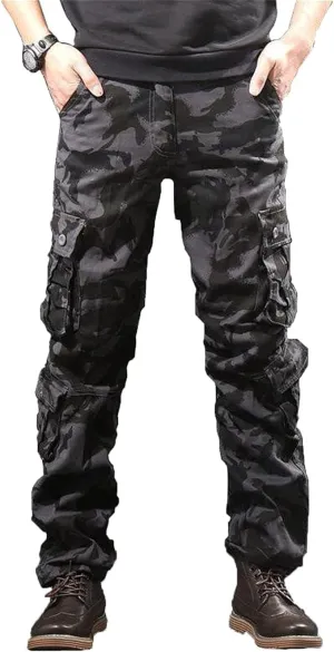 Maiyifu-GJ Men's Camo Cargo Pants Multi-Pockets Camouflage Hiking Trousers Sweatpants Loose Straight Leg Military Pants