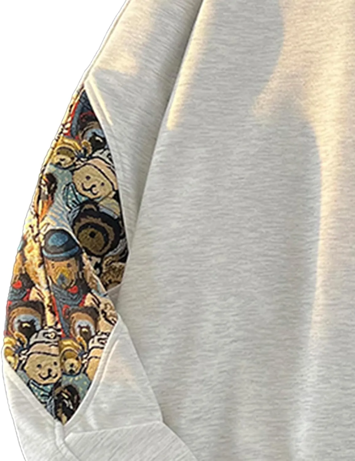 Men Crewneck Embroidered Sweatshirt Patchwork Workout Sweatshirts Vintage Loose Pullover Shirt Tops