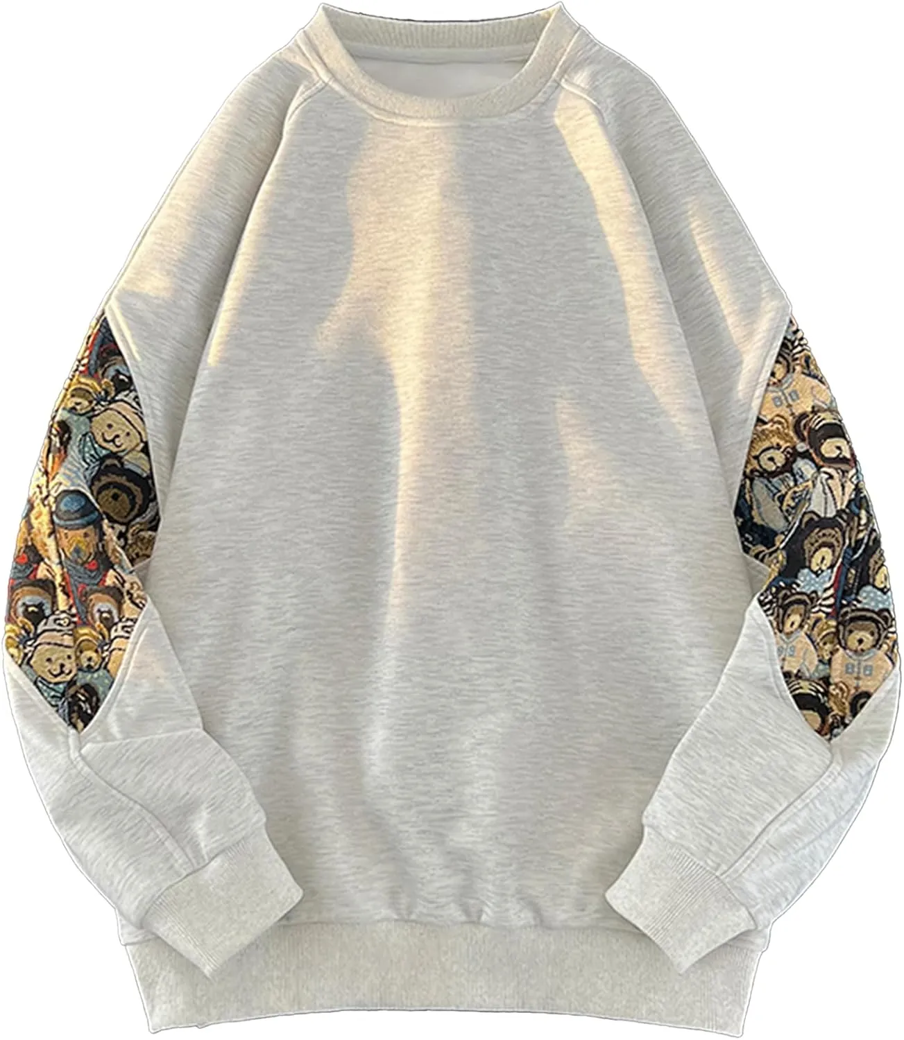 Men Crewneck Embroidered Sweatshirt Patchwork Workout Sweatshirts Vintage Loose Pullover Shirt Tops