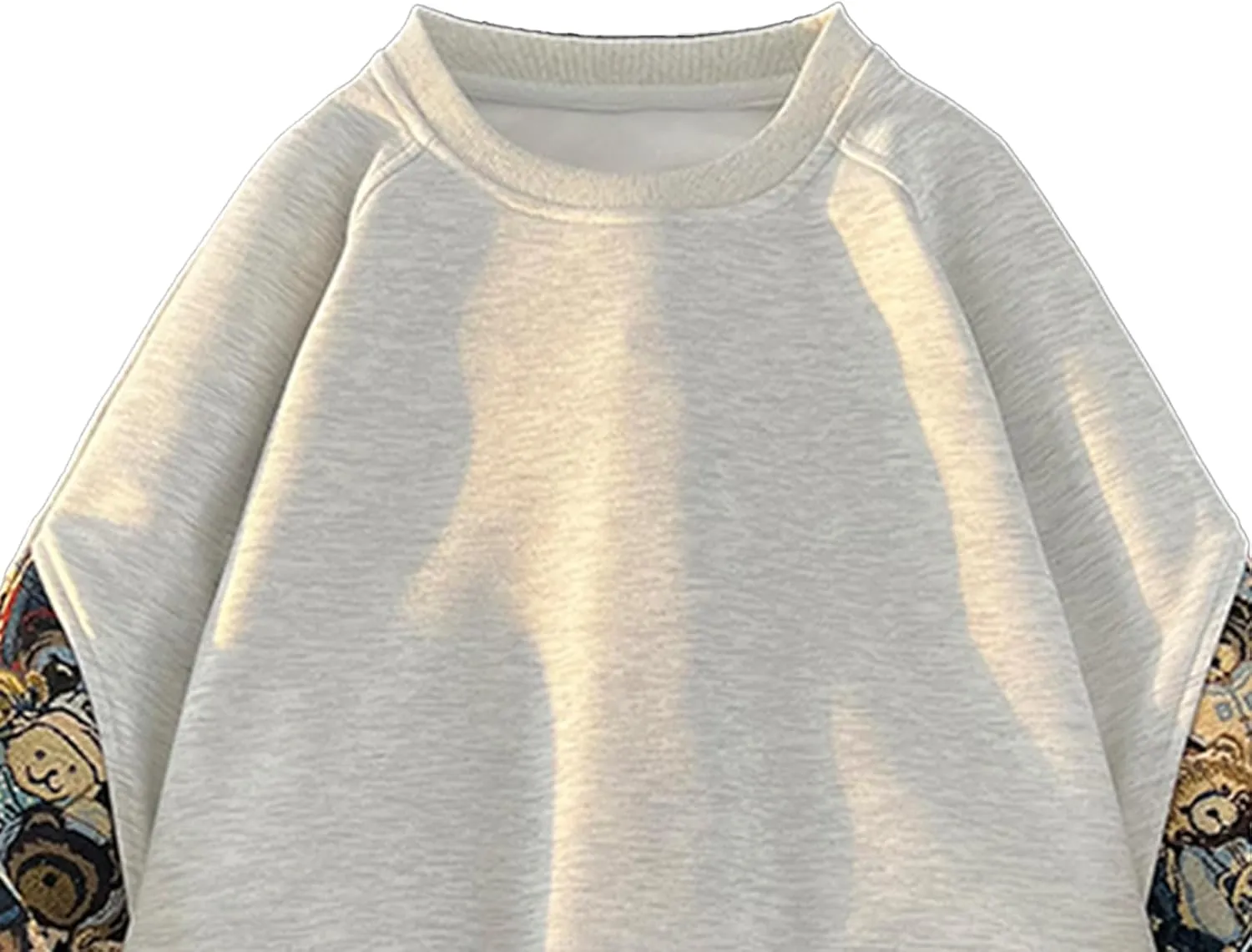 Men Crewneck Embroidered Sweatshirt Patchwork Workout Sweatshirts Vintage Loose Pullover Shirt Tops