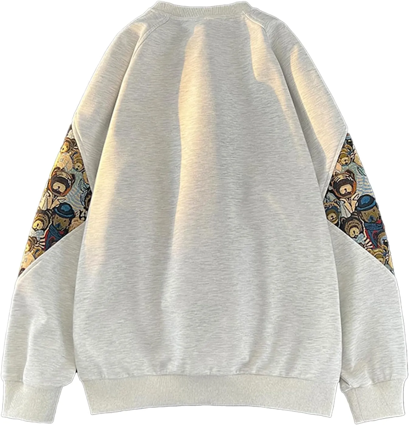 Men Crewneck Embroidered Sweatshirt Patchwork Workout Sweatshirts Vintage Loose Pullover Shirt Tops