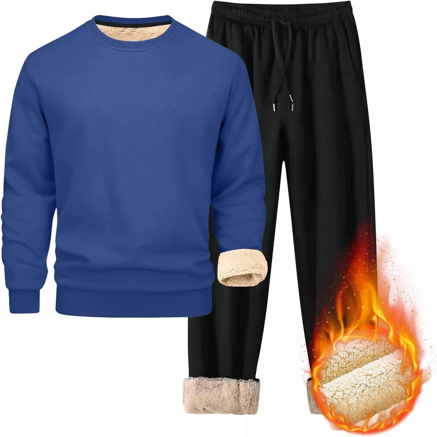 Men's 2 Piece Sweatsuits Sherpa Fleece Lined Pullover and Joggers Sweatpants Sets Casual Crewneck Undershirts Outfits