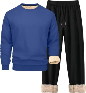 Men's 2 Piece Sweatsuits Sherpa Fleece Lined Pullover and Joggers Sweatpants Sets Casual Crewneck Undershirts Outfits