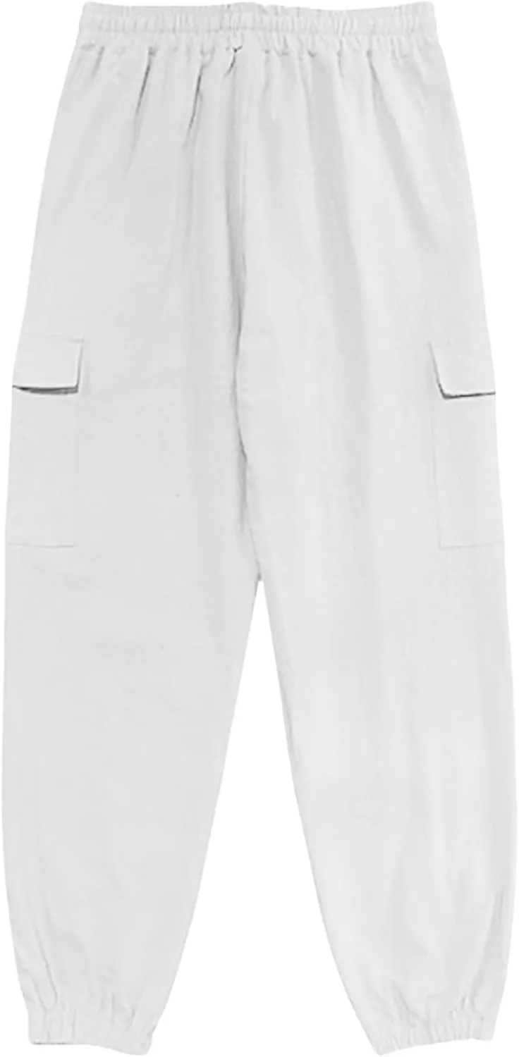 Mens Baggy Cargo Pants Casual Elastic Waist Cotton Linen Harem Pants Summer Beach Yoga Long Trousers Multi Pockets