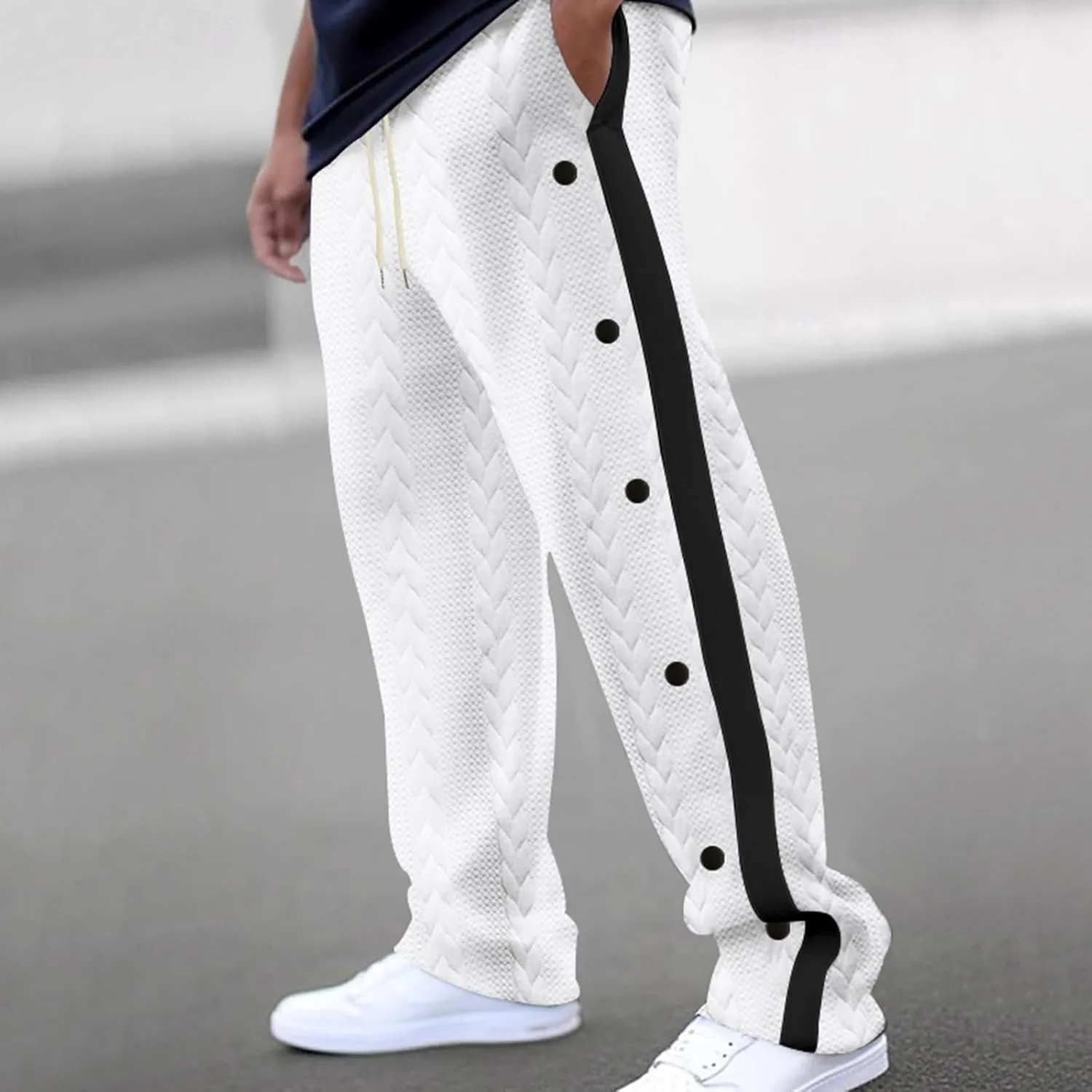 Mens Basketball Pants High Split Snap Button Post Surgery Sweatpants Open Bottom Breakaway Sweatpants with Pockets