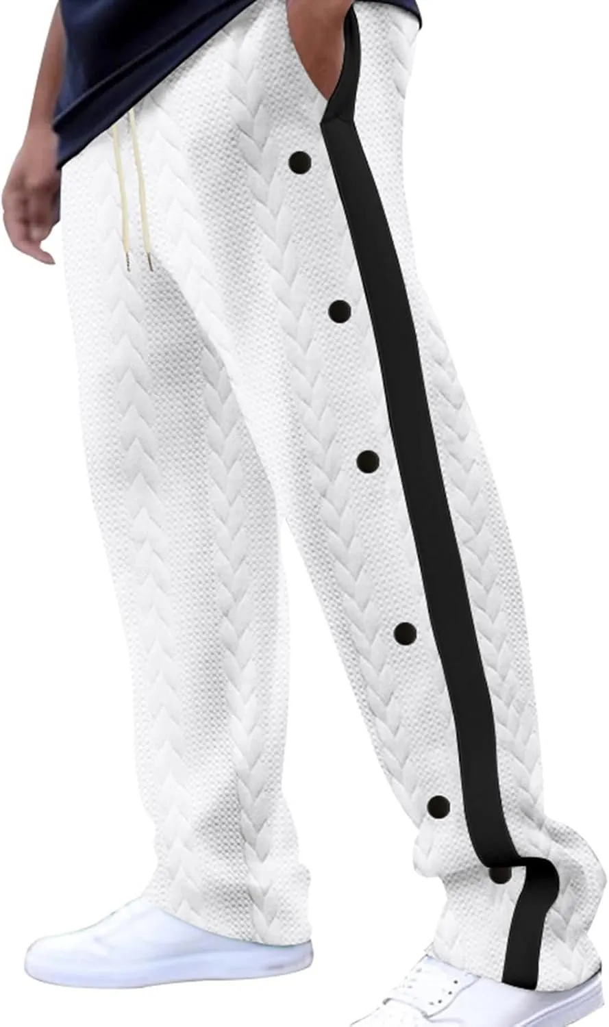 Mens Basketball Pants High Split Snap Button Post Surgery Sweatpants Open Bottom Breakaway Sweatpants with Pockets