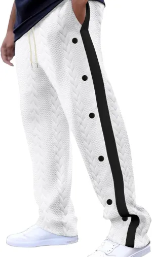 Mens Basketball Pants High Split Snap Button Post Surgery Sweatpants Open Bottom Breakaway Sweatpants with Pockets