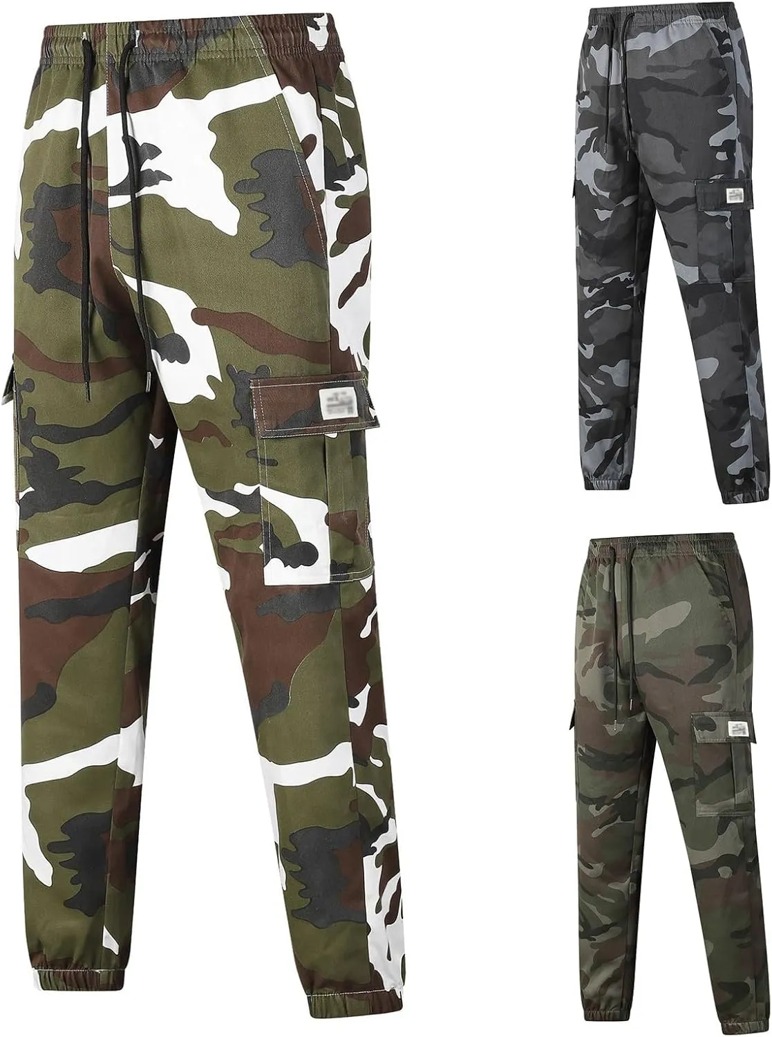 Men's Camo Cargo Pants Military Combat Hiking Sweatpants Outdoor Loose Fit Drawstring Pants for Travel Running Golf