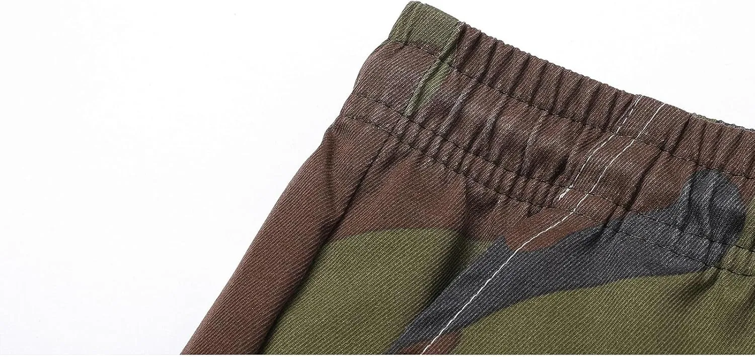 Men's Camo Cargo Pants Military Combat Hiking Sweatpants Outdoor Loose Fit Drawstring Pants for Travel Running Golf
