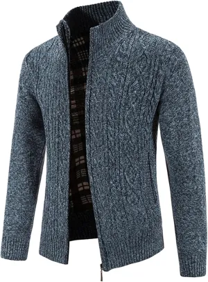 Men's Cardigan Sweaters Button Down Cable Knit Sweater Ribbed Sweater Stand Collar Sweaters Open Front Cardigan