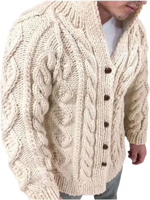 Men's Cardigan Sweaters Cable Knit Button Down Sweater Shawl Collar Loose Fit Casual Knitted Cardigan