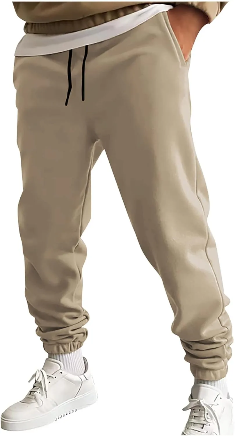 Mens Cargo Pants Casual Drawstring Hiking Pants Joggers Athletic Workout Pants Loose Straight Sweatpants with Pockets