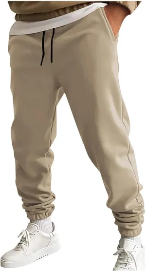 Mens Cargo Pants Casual Drawstring Hiking Pants Joggers Athletic Workout Pants Loose Straight Sweatpants with Pockets
