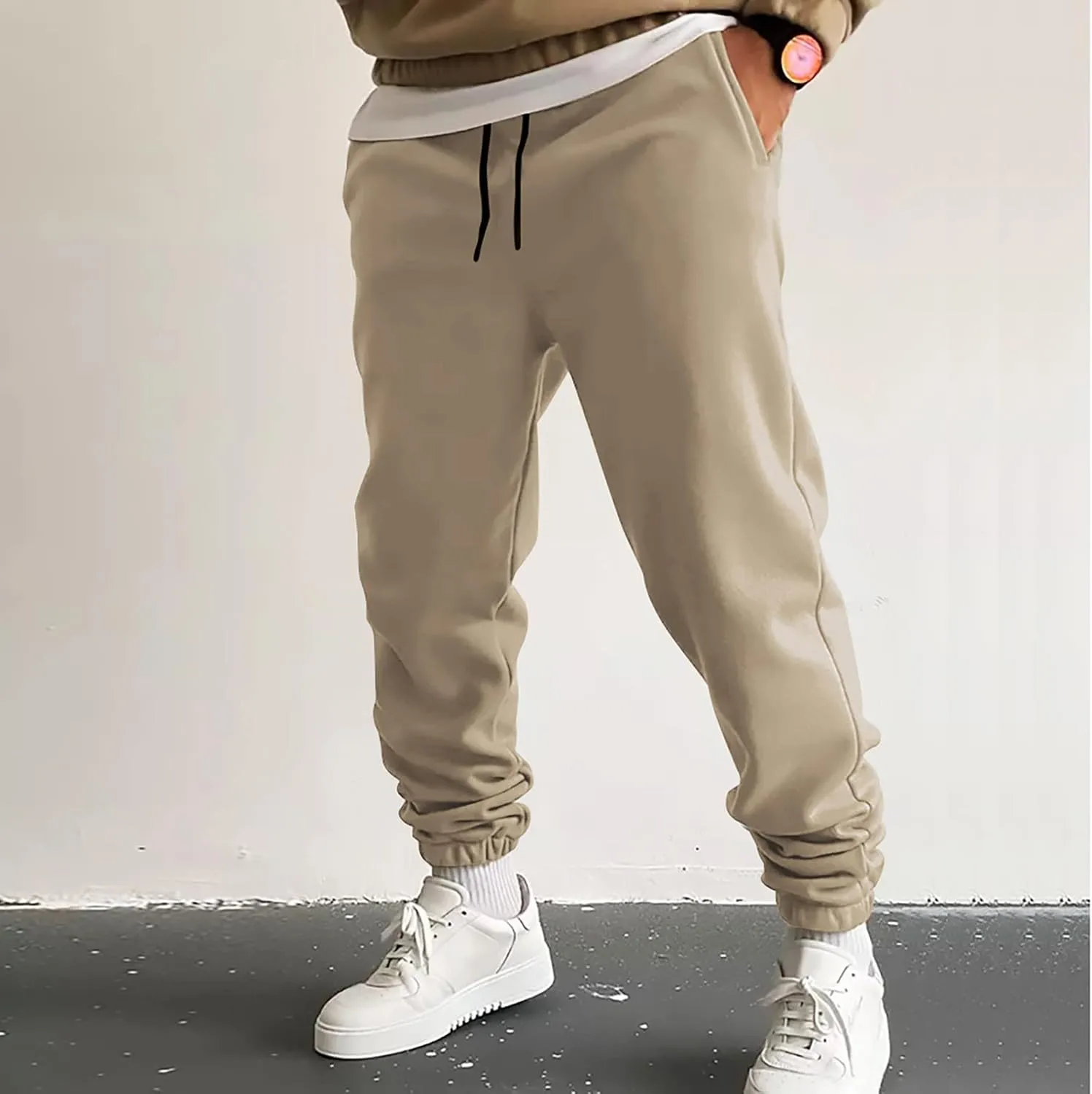 Mens Cargo Pants Casual Drawstring Hiking Pants Joggers Athletic Workout Pants Loose Straight Sweatpants with Pockets