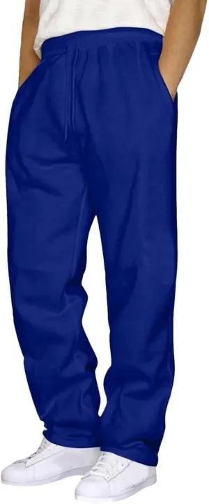 Mens Cargo Pants Loose Waist Relaxed Fit Outdoor Elastic Bottom Pants Athletic Drawstring Pockets Joggers Trousers
