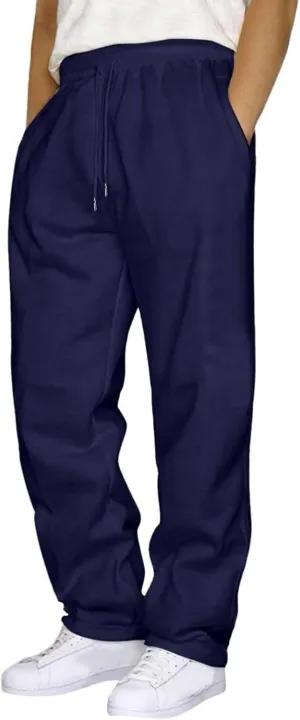 Mens Cargo Pants Loose Waist Relaxed Fit Outdoor Elastic Bottom Pants Athletic Drawstring Pockets Joggers Trousers