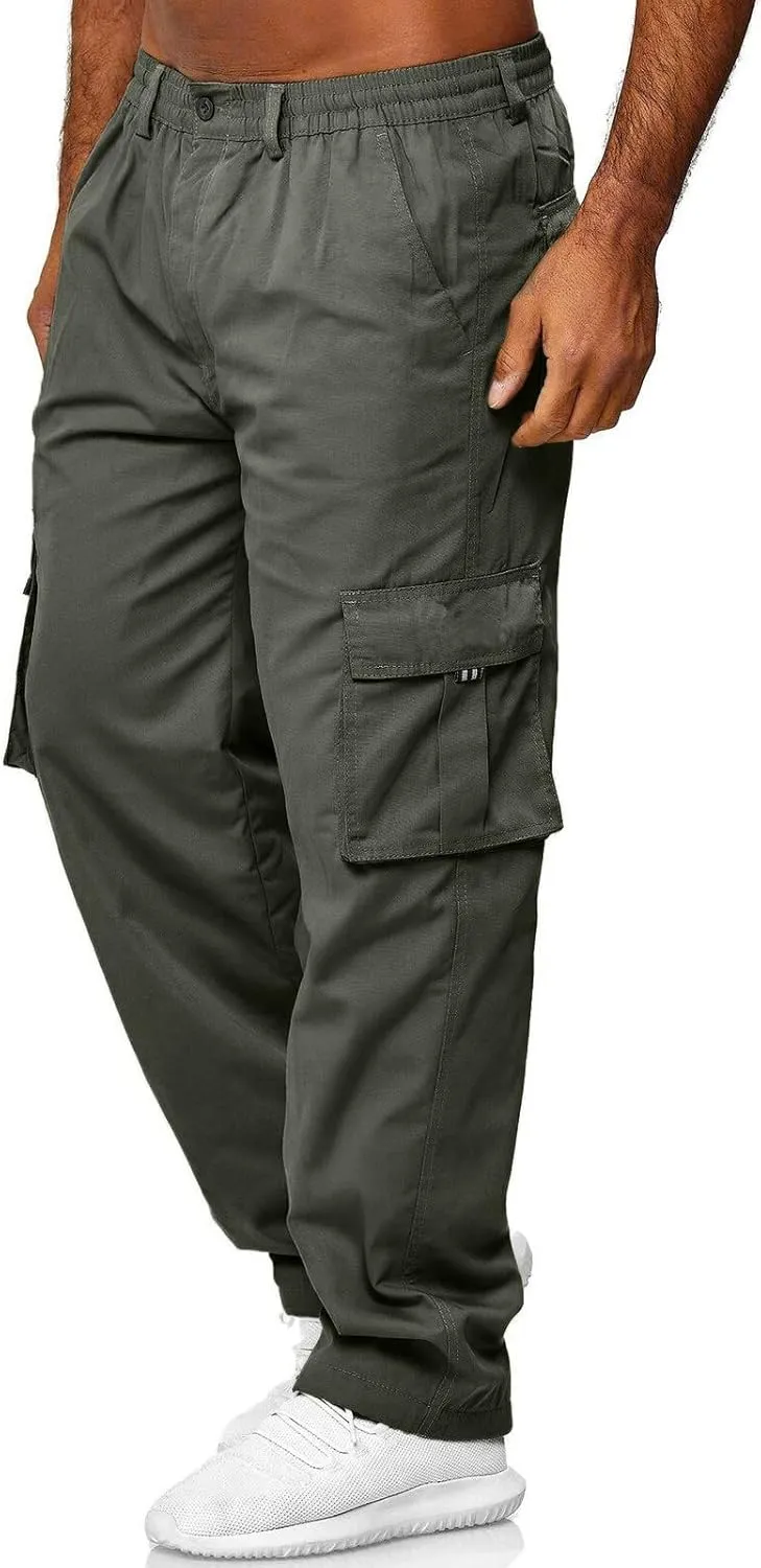 Men's Cargo Pants Multi Pockets Twill Chino Pants Joggers Straight-Leg Sports Overalls Athletic Work Sweatpants