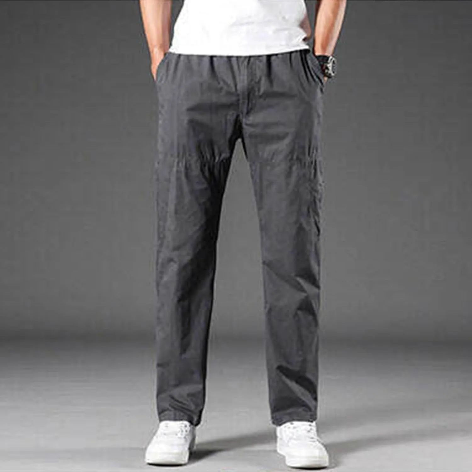Men's Cargo Pants Plus Size Fashion Solid Color Soft Comfy Full Length Pant Loose Casual Elastic Waist Sweatpant