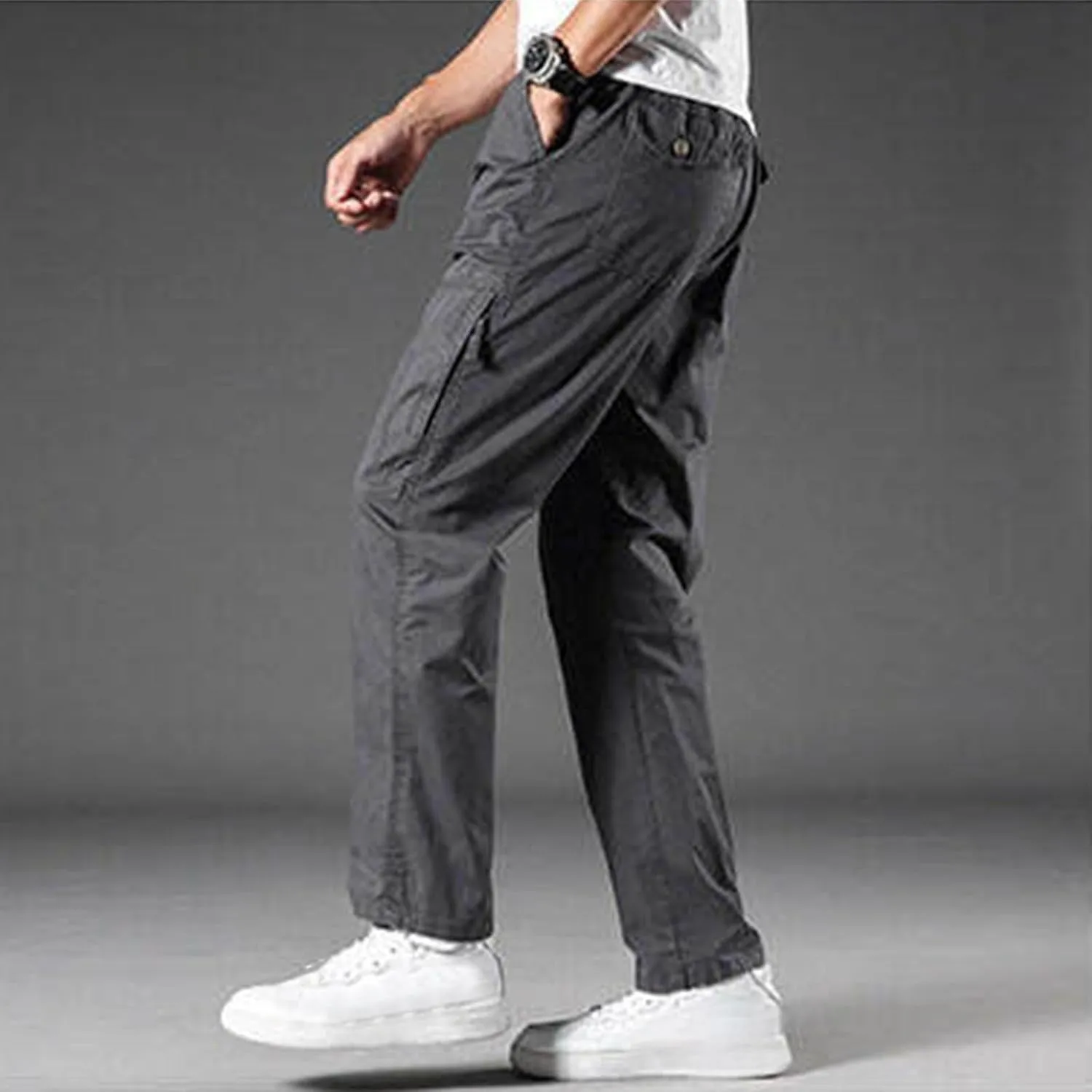 Men's Cargo Pants Plus Size Fashion Solid Color Soft Comfy Full Length Pant Loose Casual Elastic Waist Sweatpant