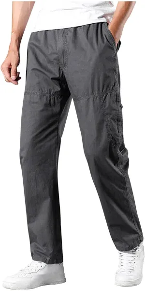 Men's Cargo Pants Plus Size Fashion Solid Color Soft Comfy Full Length Pant Loose Casual Elastic Waist Sweatpant