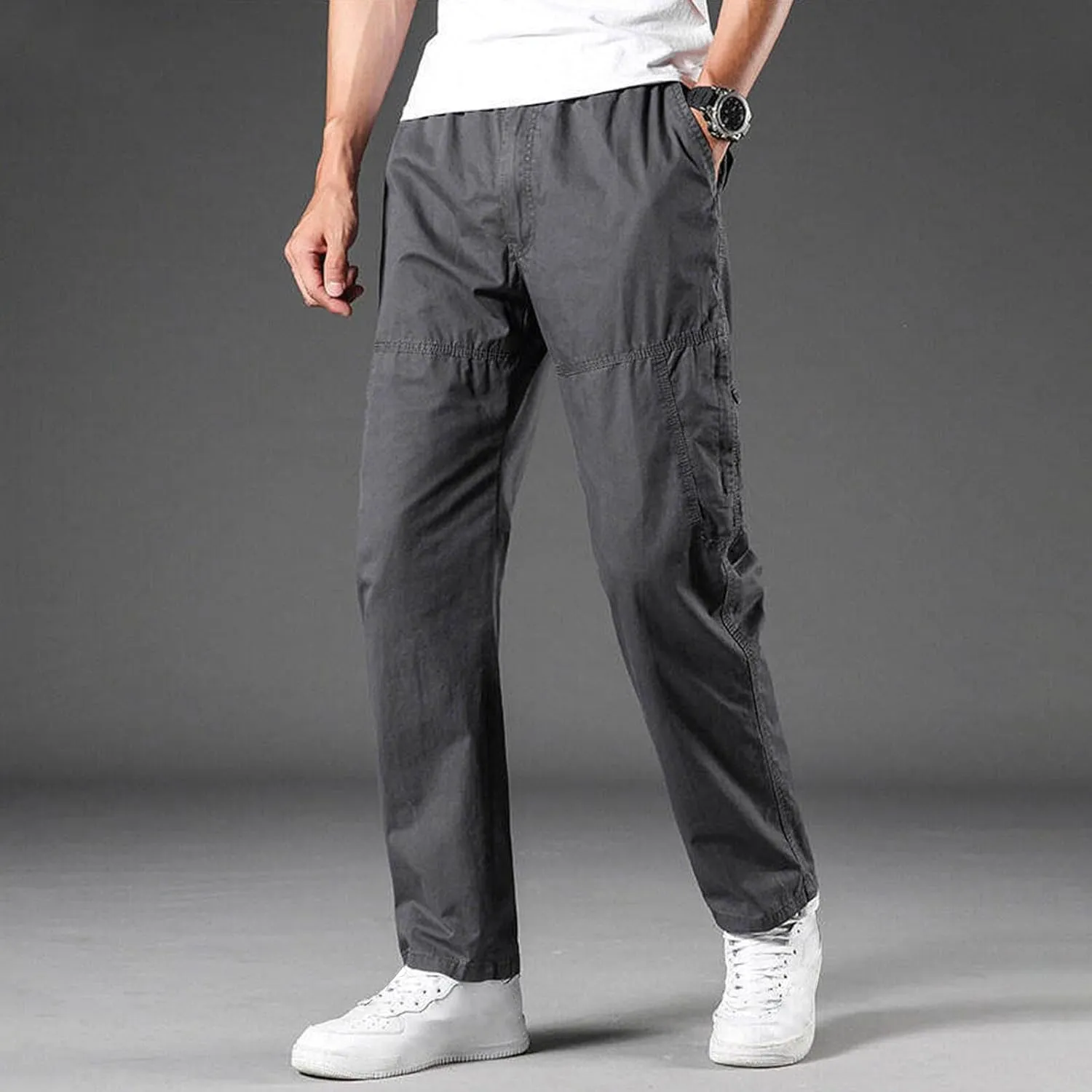 Men's Cargo Pants Plus Size Fashion Solid Color Soft Comfy Full Length Pant Loose Casual Elastic Waist Sweatpant
