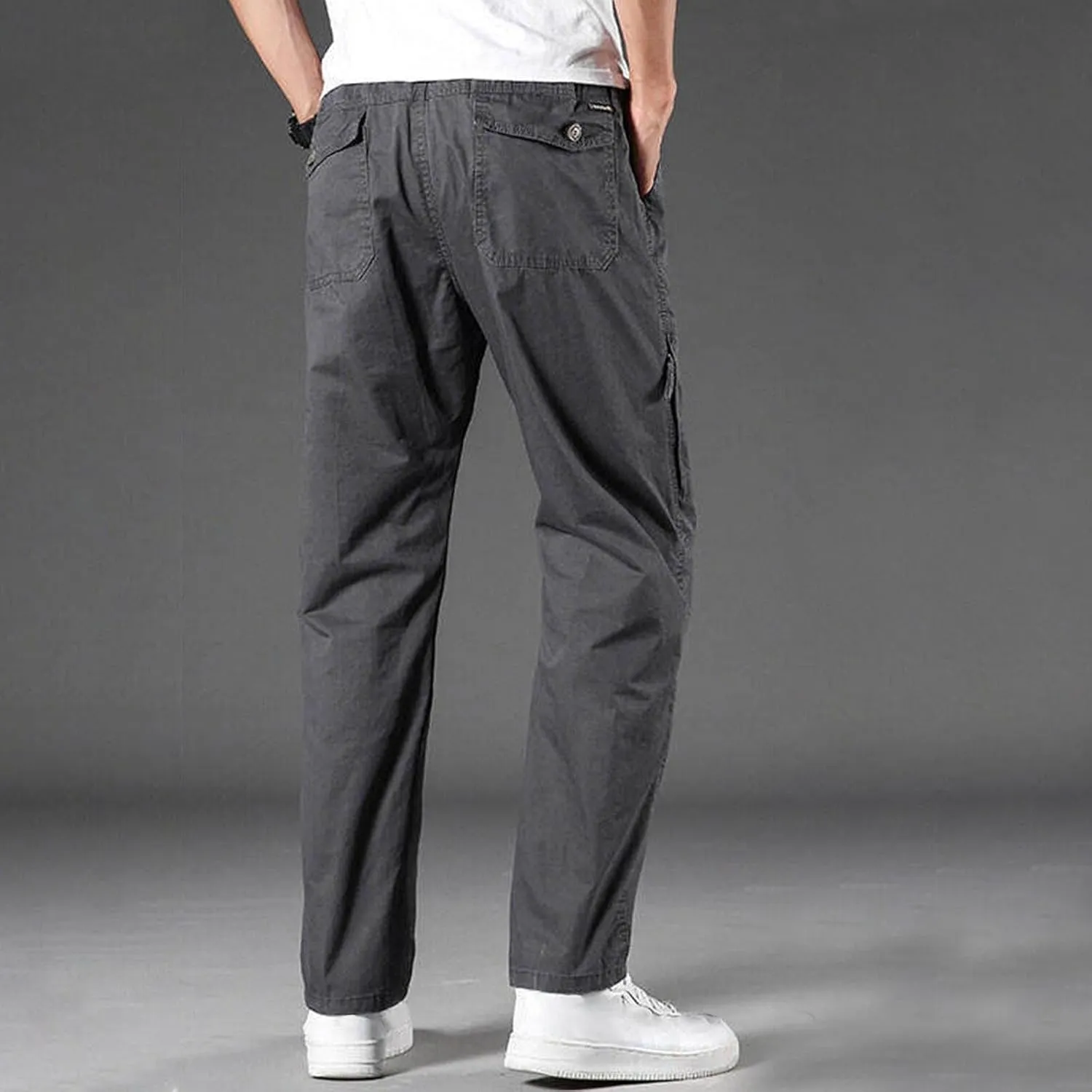 Men's Cargo Pants Plus Size Fashion Solid Color Soft Comfy Full Length Pant Loose Casual Elastic Waist Sweatpant