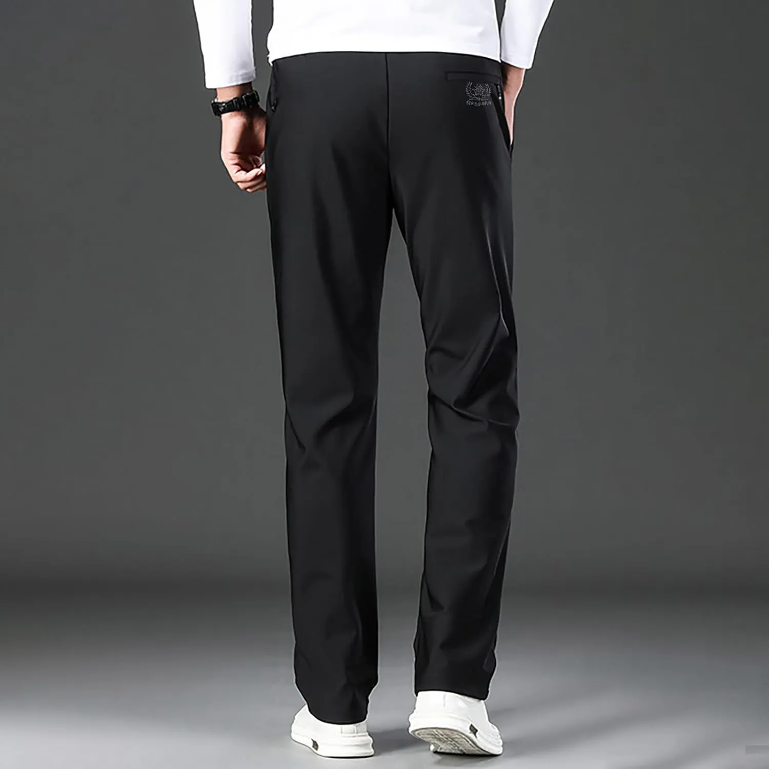 Mens Casual Business Dress Pants Elastic Drawstring Waist Straight Leg Pant Relaxed Fit Lightweight Outdoor Trousers