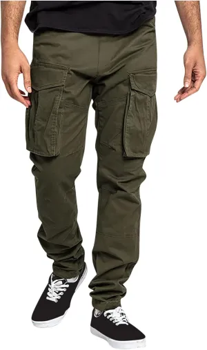 Mens Casual Cargo Pants Elastic Waist Stretch Drawstring Trouser Relaxed Fit Tactical Work Joggers Pans Multi Pockets