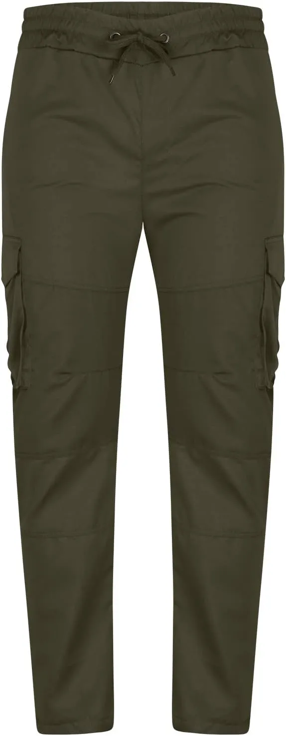 Mens Casual Cargo Pants Elastic Waist Stretch Drawstring Trouser Relaxed Fit Tactical Work Joggers Pans Multi Pockets