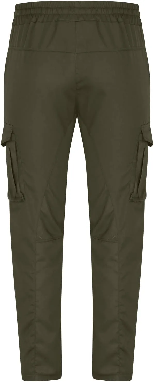 Mens Casual Cargo Pants Elastic Waist Stretch Drawstring Trouser Relaxed Fit Tactical Work Joggers Pans Multi Pockets