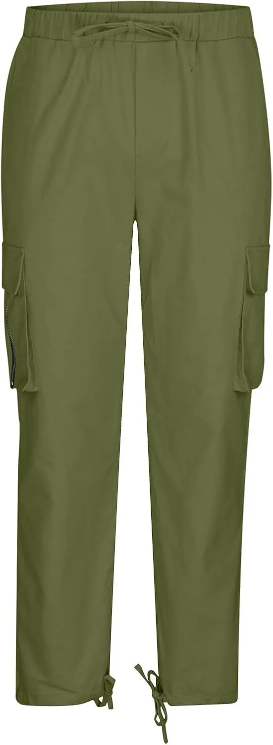 Men's Casual Cargo Pants Joggers Elastic Waist Stretch Drawstring Relaxed Fit Hiking Trousers Sweatpants with Multi Pockets