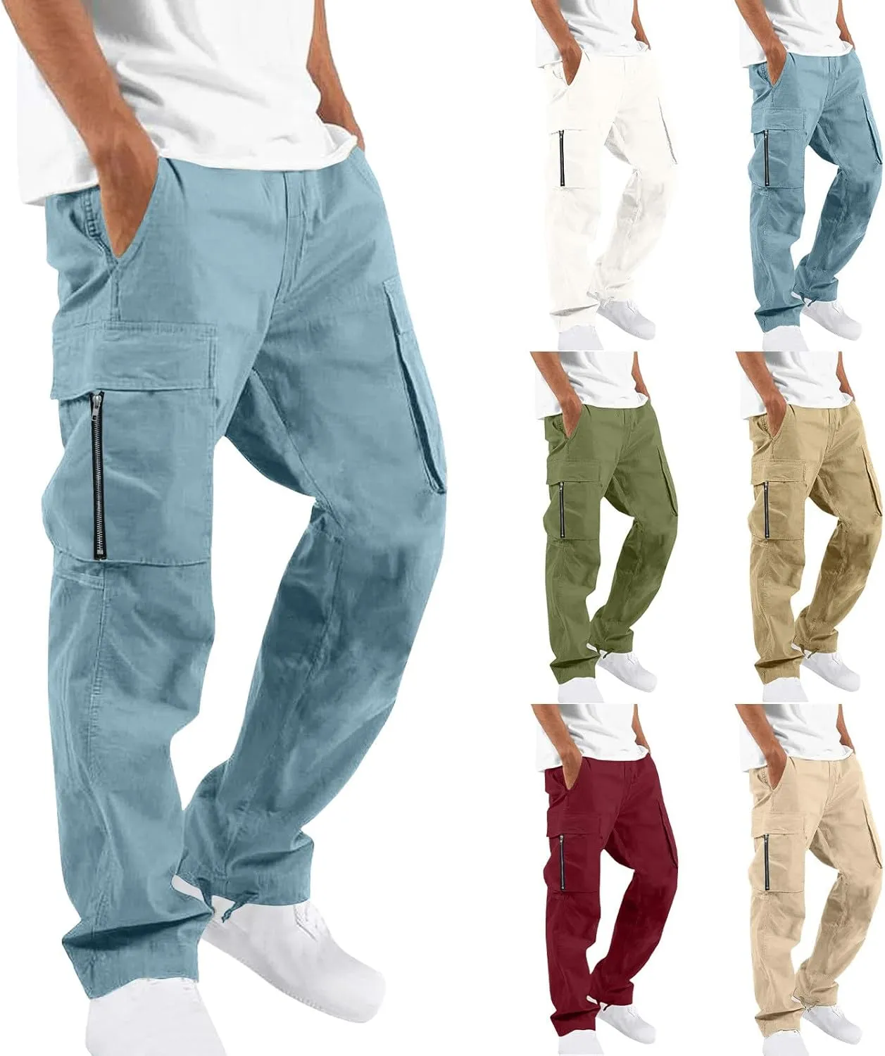 Men's Casual Cargo Pants Joggers Elastic Waist Stretch Drawstring Relaxed Fit Hiking Trousers Sweatpants with Multi Pockets