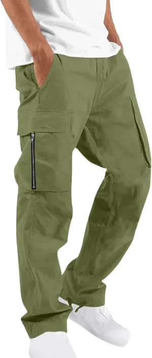 Men's Casual Cargo Pants Joggers Elastic Waist Stretch Drawstring Relaxed Fit Hiking Trousers Sweatpants with Multi Pockets