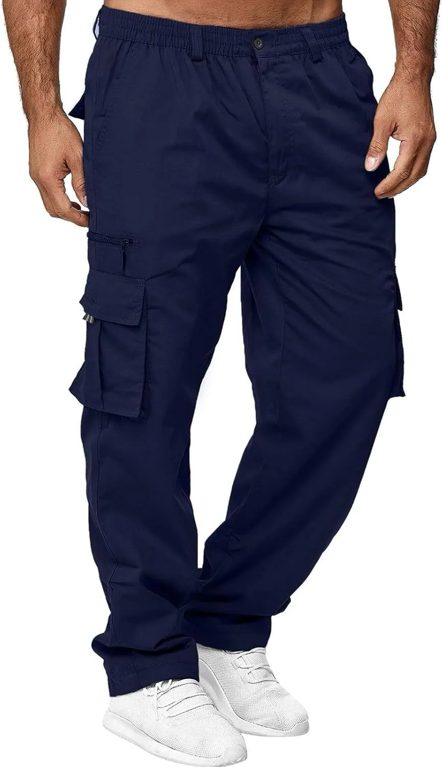 Men's Casual Cargo Sweatpants Multi Pocket Up Solid Color Warm Plush Woven Cargo Hiking Workout Joggers Sweatpants