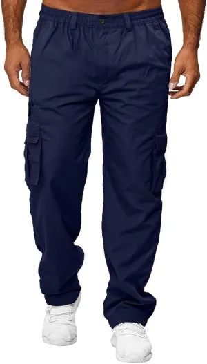 Men's Casual Cargo Sweatpants Multi Pocket Up Solid Color Warm Plush Woven Cargo Hiking Workout Joggers Sweatpants
