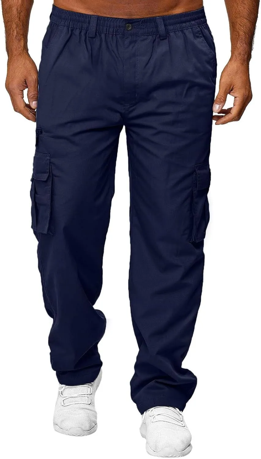 Men's Casual Cargo Sweatpants Multi Pocket Up Solid Color Warm Plush Woven Cargo Hiking Workout Joggers Sweatpants