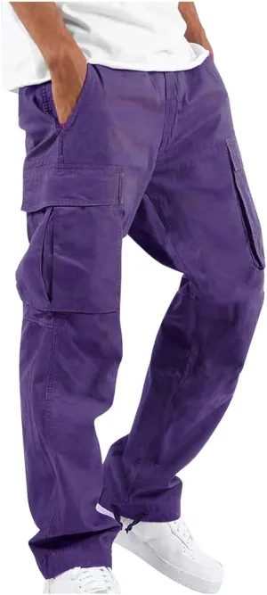 Men's Casual Cargo Sweatpants Multi Pocket Up Solid Color Warm Plush Woven Cargo Hiking Workout Joggers Sweatpants