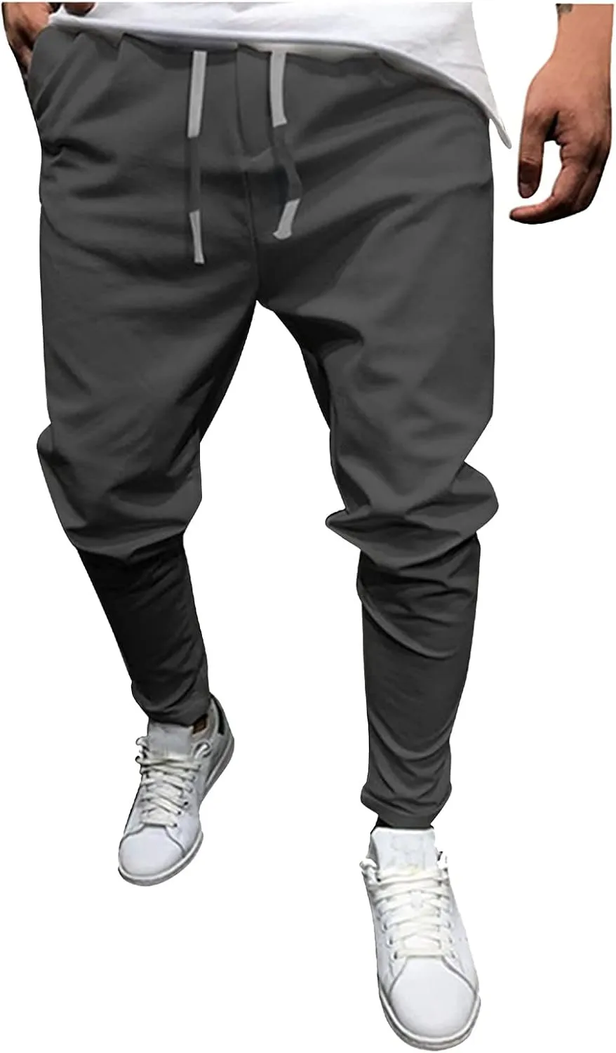 Men's Casual Chino Joggers Pants Twill Elastic Drawstring Waist Tapered Pants with Pockets Sweatpants Trousers