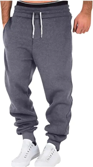 Mens Casual Drawstring Pants Joggers Sweatpants Active Athletic Workout Heavyweight Fleece Cargo Sweatpants Trousers