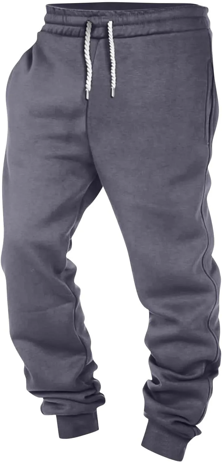 Mens Casual Drawstring Pants Joggers Sweatpants Active Athletic Workout Heavyweight Fleece Cargo Sweatpants Trousers