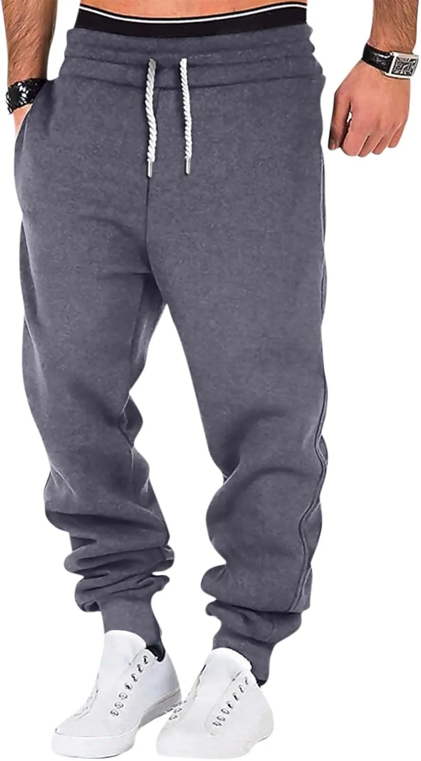 Mens Casual Drawstring Pants Joggers Sweatpants Active Athletic Workout Heavyweight Fleece Cargo Sweatpants Trousers