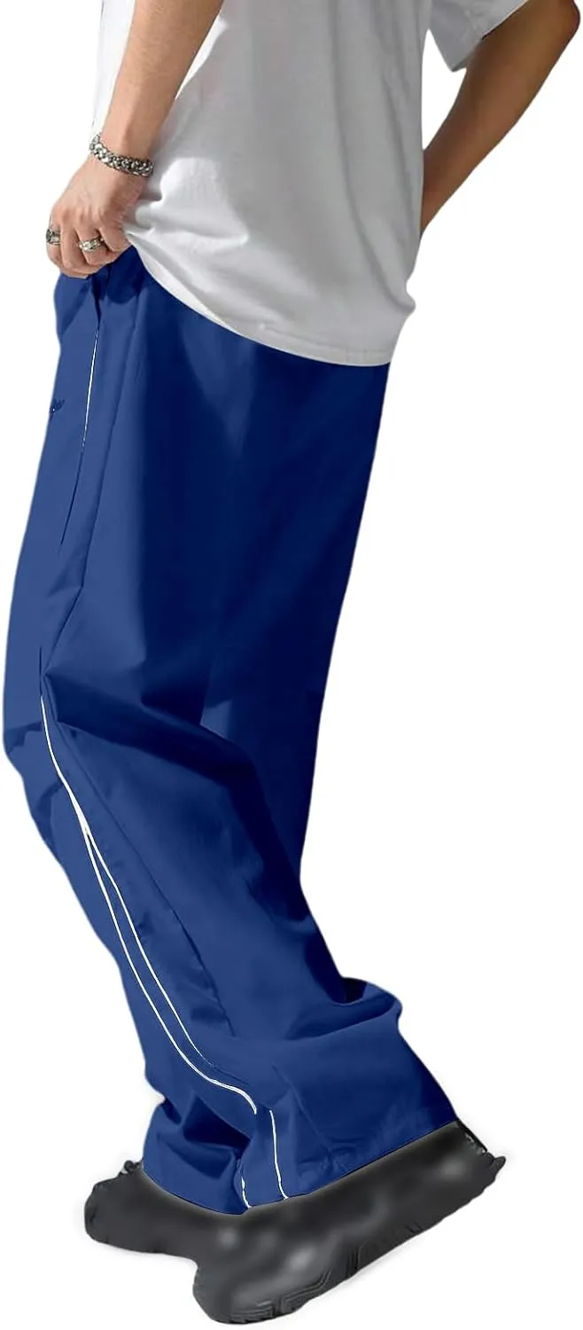 Men's Casual Drawstring Parachute Pants Baggy Elastic Waist Pants Side Stripes Athletic Loose Tousers with Pockets