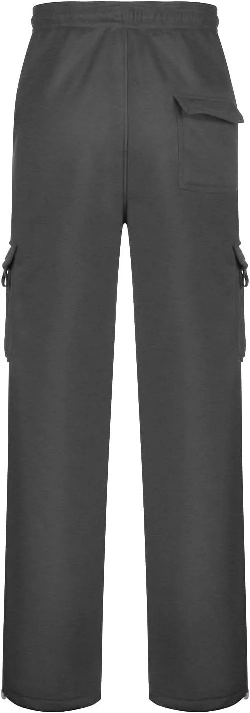 Mens Casual Fleece Cargo Sweatpants Athletic Trousers Elastic Cotton Jogger Straight Leg Pants with Pockets
