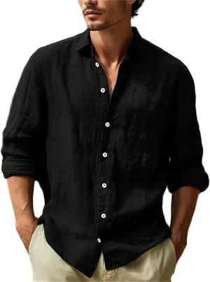 Mens Casual Long Sleeve Cotton Linen Shirts Fashion Summer Tops Holiday Beach Button Down Tshirt