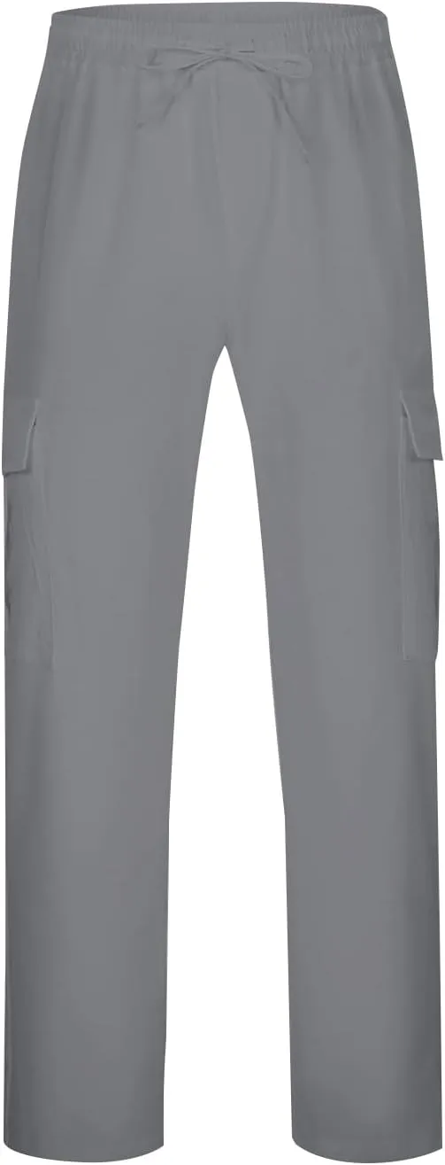 Mens Casual Pants Drawstring Elastic Waist Fleece Baggy Sweatpants Joggers Cargo Straight Leg Trousers with Pockets