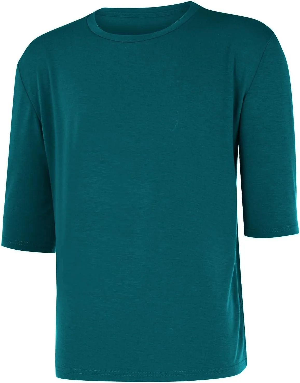 Men's Casual T-Shirts 3/4 Sleeve Crew Neck Athletic Gym Tees Stretch Slim Solid Baggy Sport Fitness Workout Shirts