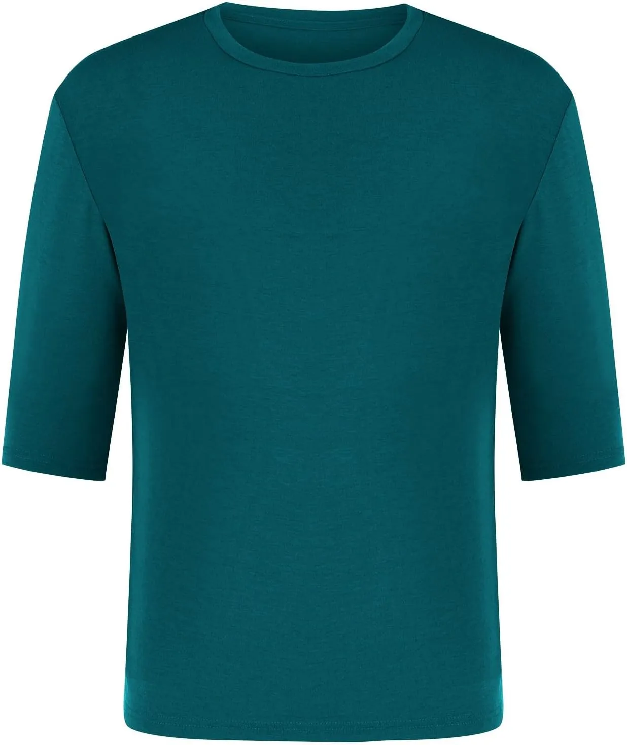 Men's Casual T-Shirts 3/4 Sleeve Crew Neck Athletic Gym Tees Stretch Slim Solid Baggy Sport Fitness Workout Shirts