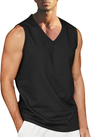 Men's Casual Workout Tank Top Crew Neck Sleeveless Shirts Summer Gym Muscle Fitness Vest Cotton Linen Cut Off Shirt