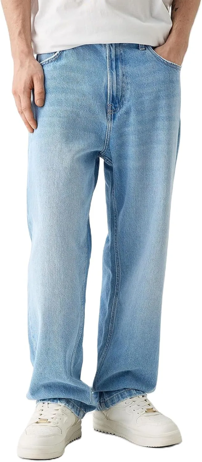 Men's Classic Regular Fit Jeans Vintage Straight Wide Leg Denim Pants with Pockets Baggy Jeans Trousers Streetwear
